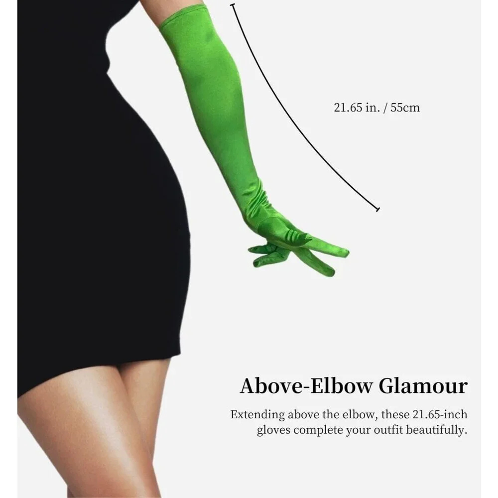 Women's Elbow Length Green Satin Gloves Costume Princess Party Accessories